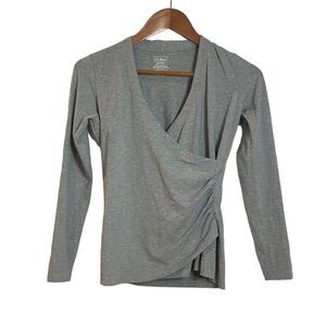 L.L. Bean Gray Long Sleeve Draped Wrap Top